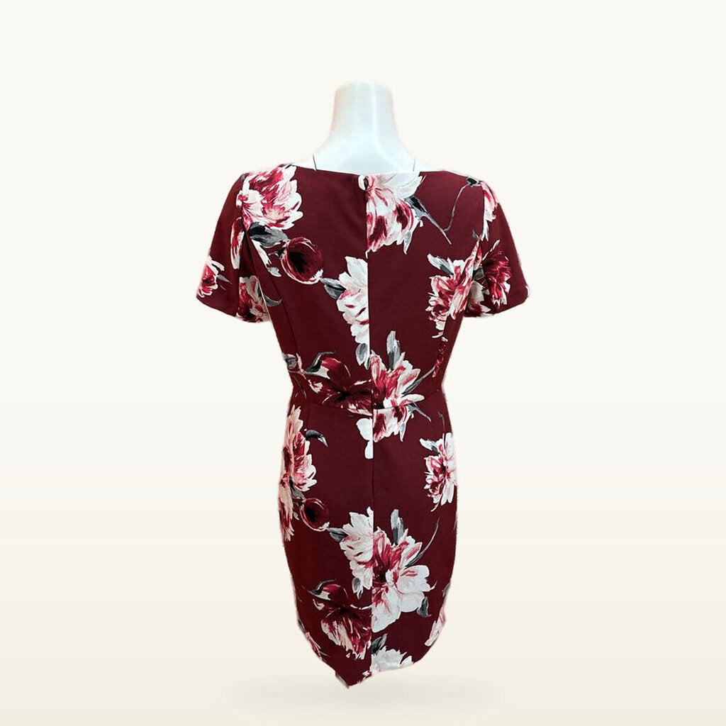 White House Black Market Burgundy Floral Sheath Dress - Medium