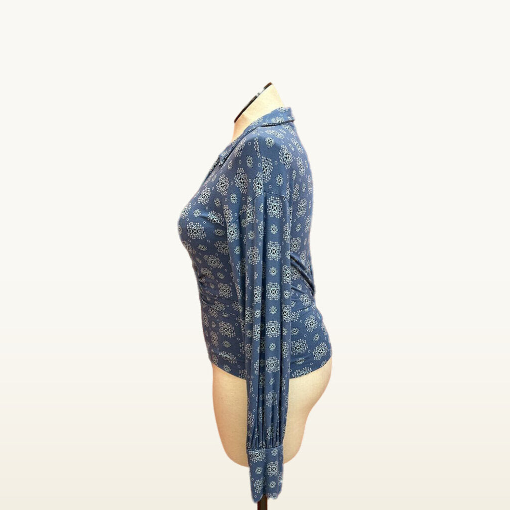 Free People Blue Printed Button-Up Top