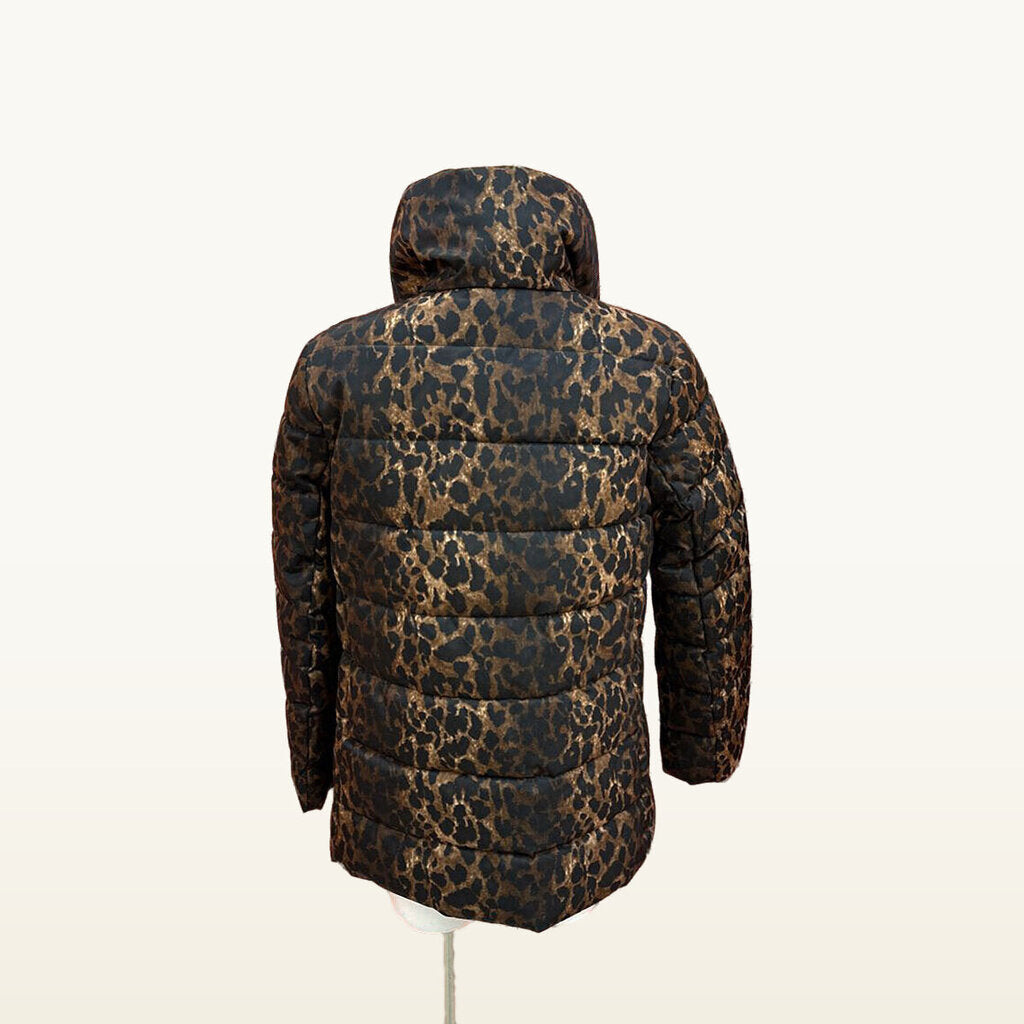 Tahari Leopard Print Quilted Puffer Coat - Medium