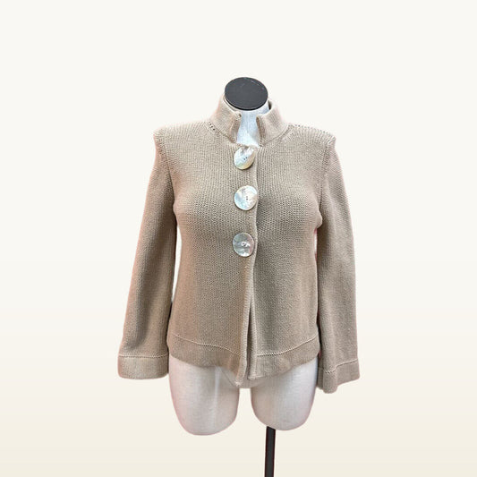 Roni Zilkha Tan Three-Button Knit Cardigan - Large