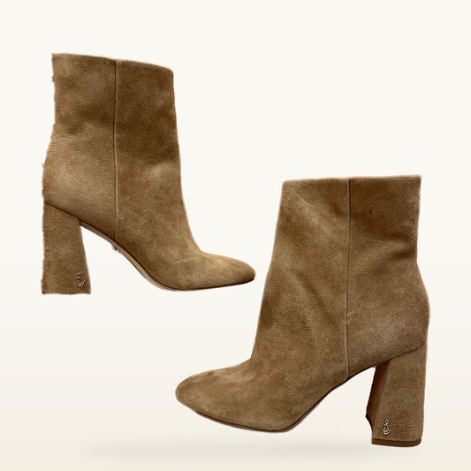 Beige Suede High Heeled Ankle Boots