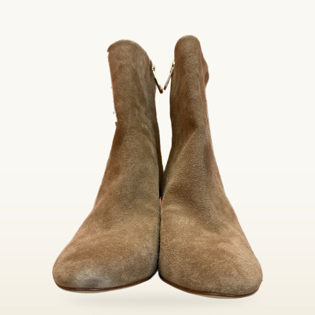 Beige Suede High Heeled Ankle Boots