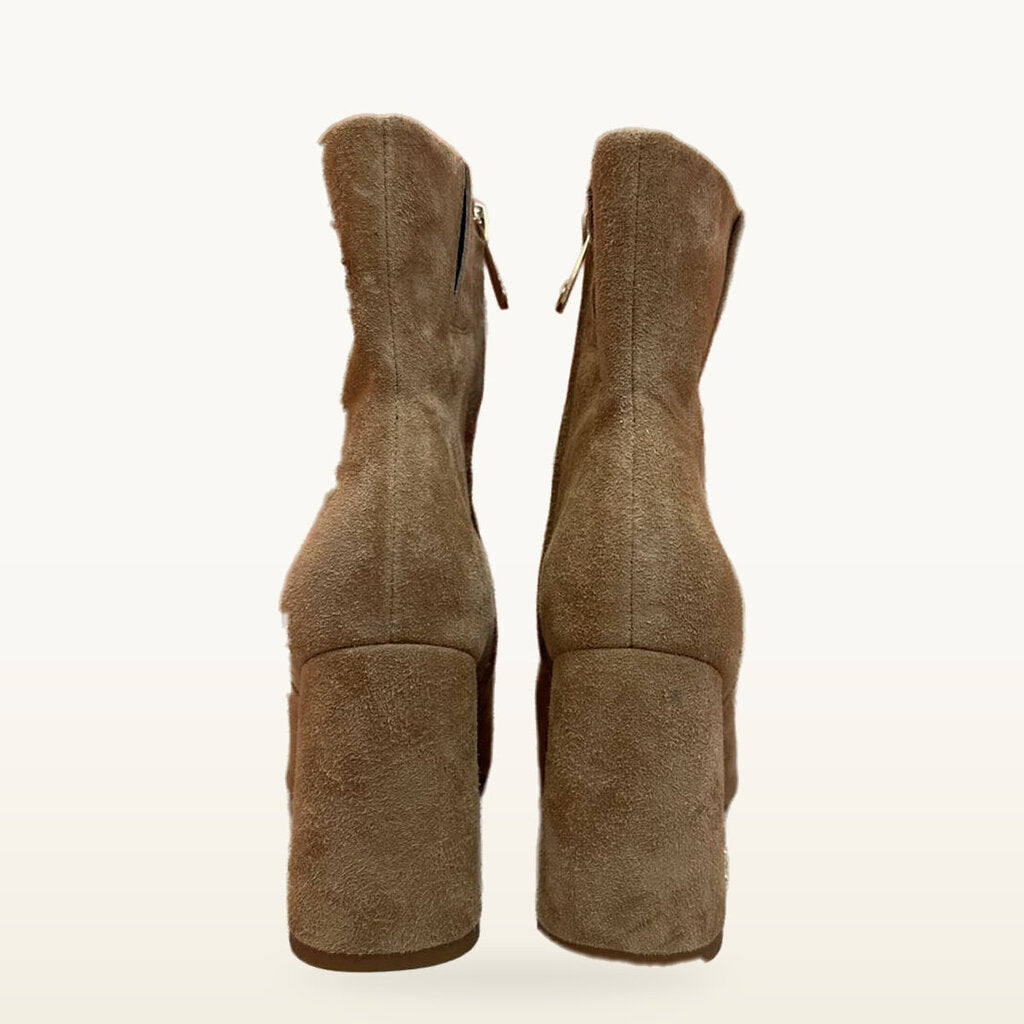 Beige Suede High Heeled Ankle Boots