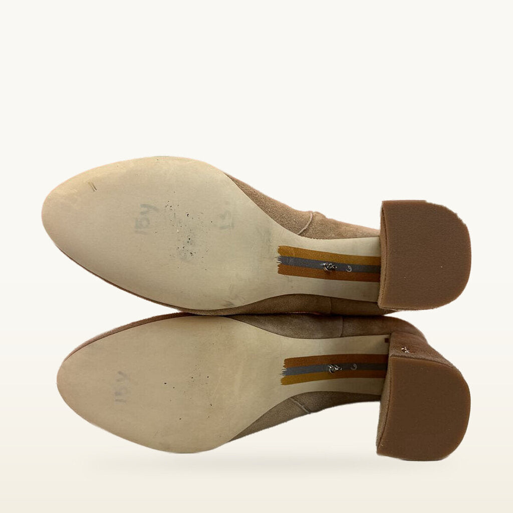 Beige Suede High Heeled Ankle Boots