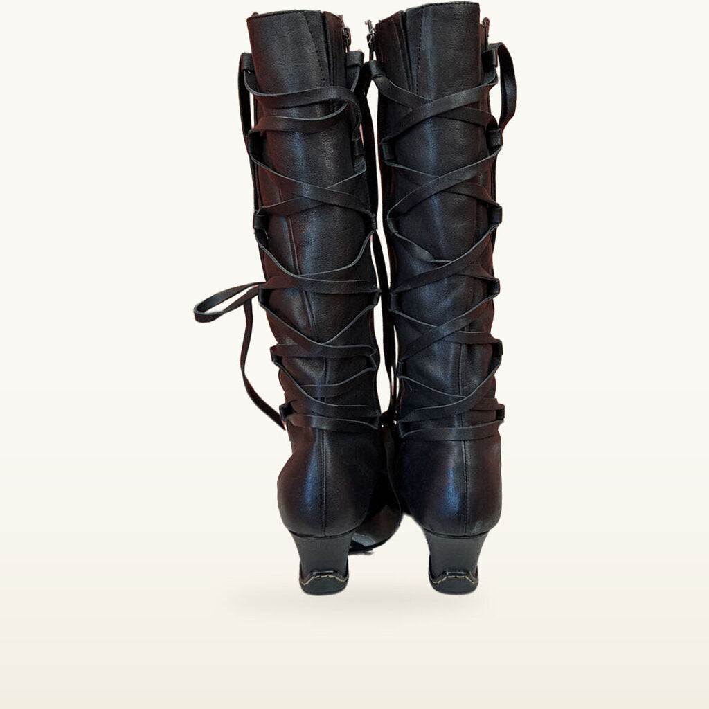 Sofft Black Lace-Up Knee-High Heeled Boots - Size 7