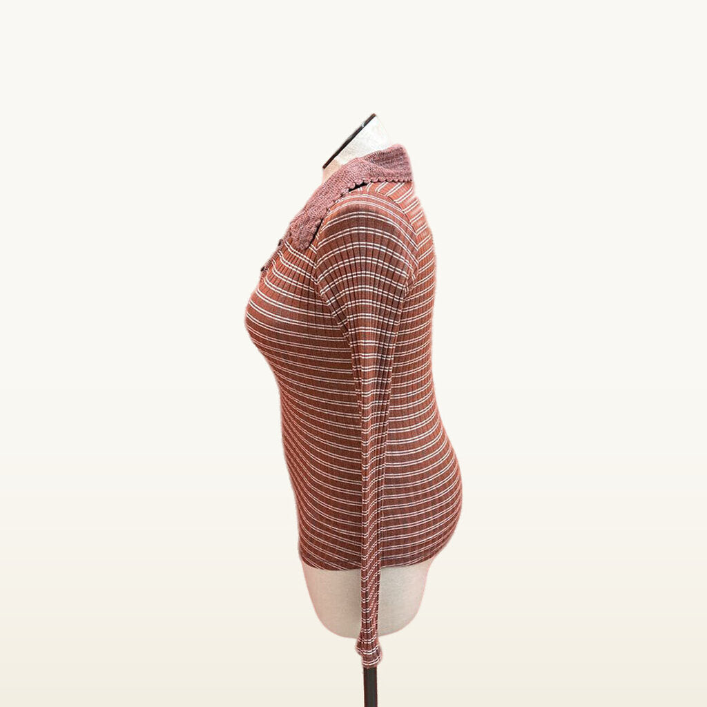 FREE PEOPLE RUST STRIPED TOP SIZE LARGE