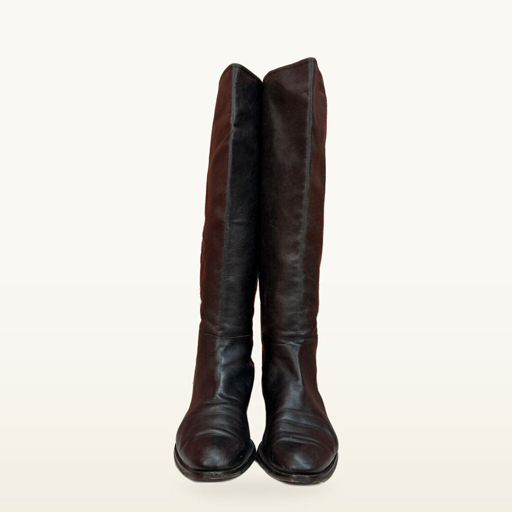 Vintage Black Leather Boots with Accent