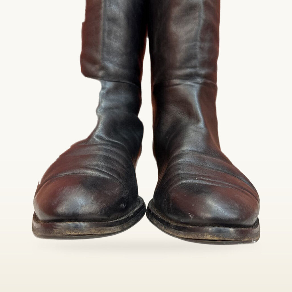 Vintage Black Leather Boots with Accent