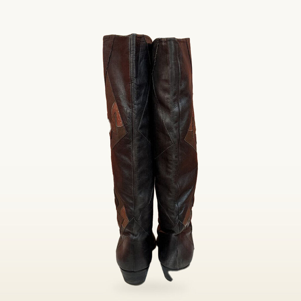 Vintage Black Leather Boots with Accent