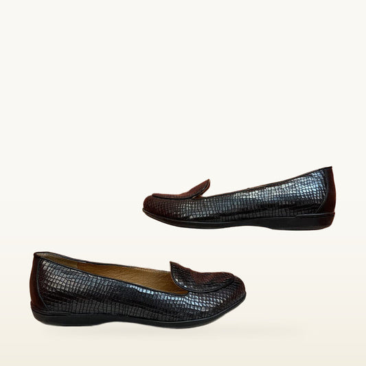 Dansko Black Crocodile-Embossed Flats - Size 8.5