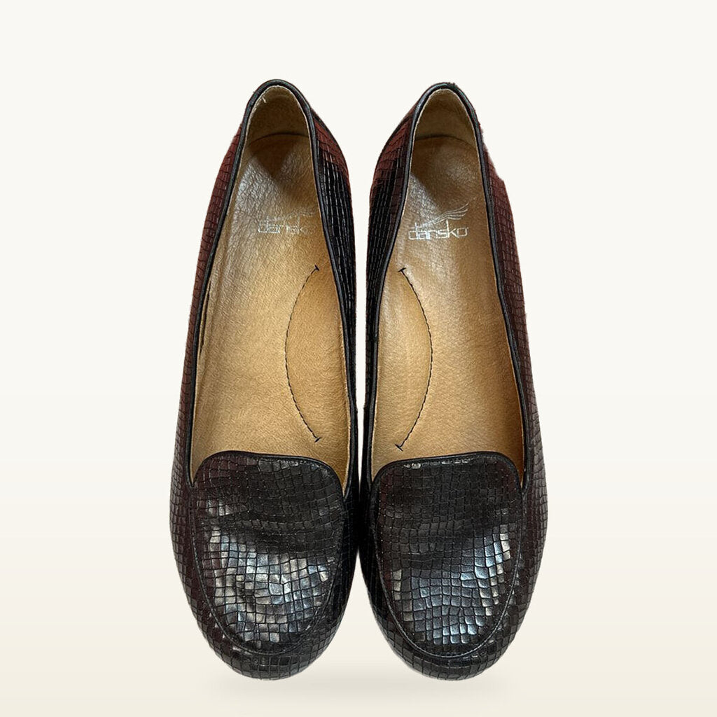 Dansko Black Crocodile-Embossed Flats - Size 8.5