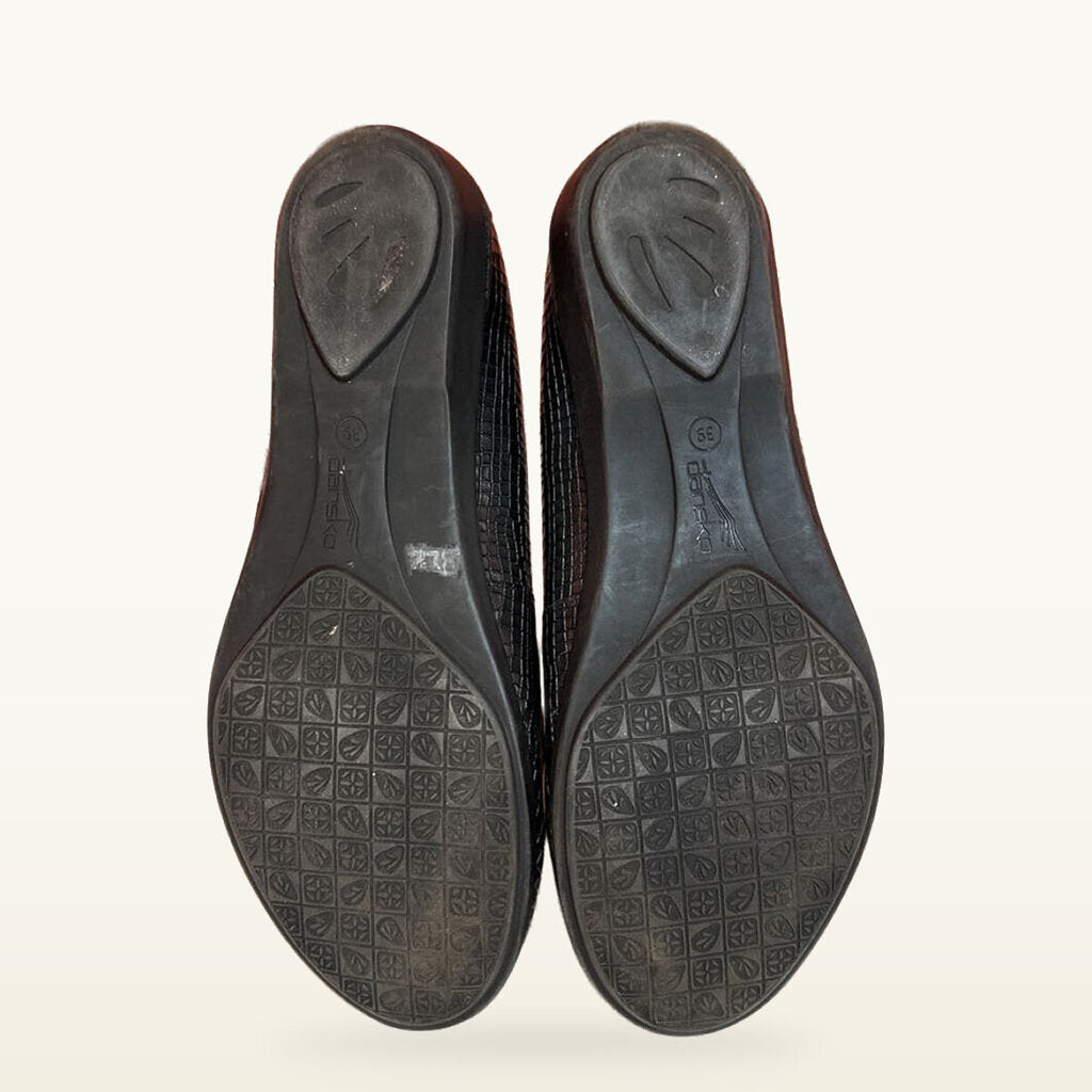 Dansko Black Crocodile-Embossed Flats - Size 8.5