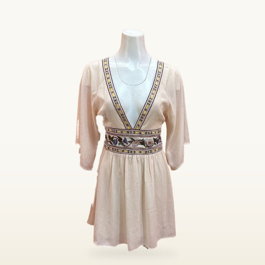 Lulus Pink Floral-Embroidered V-Neck Dress - Medium