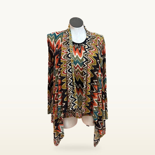 Cubism Multicolor Zigzag Open-Front Kimono - Large