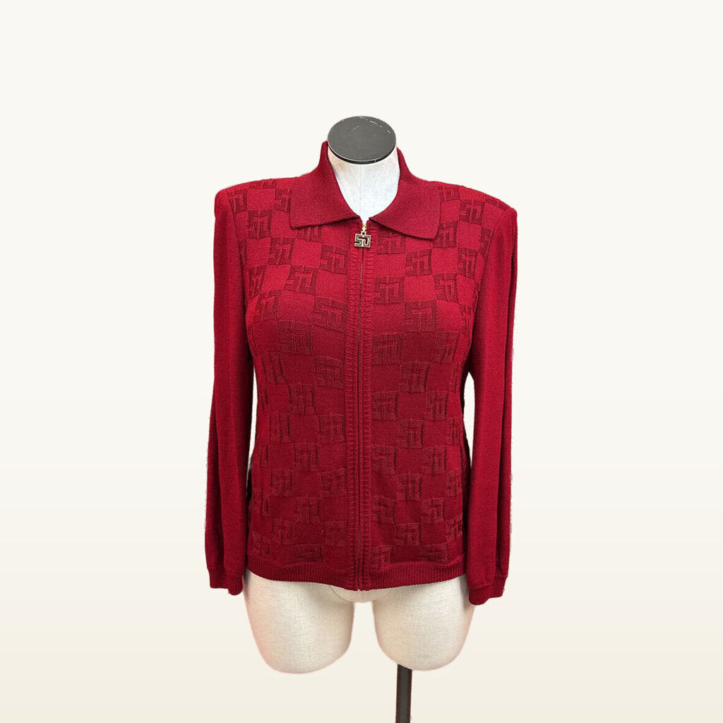 St. John Sport Red Textured Zip-Front Jacket - Large