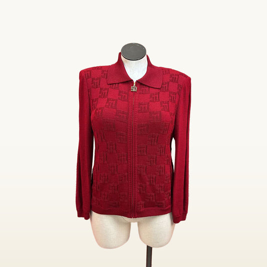 St. John Sport Red Textured Zip-Front Jacket - Large