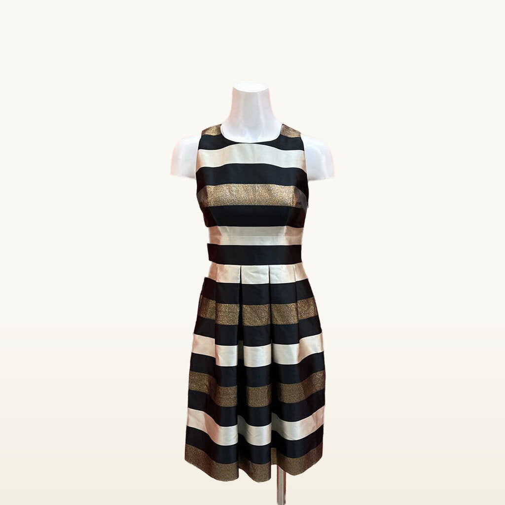 Saks Fifth Avenue Black, Gold and White Striped Dress - 2