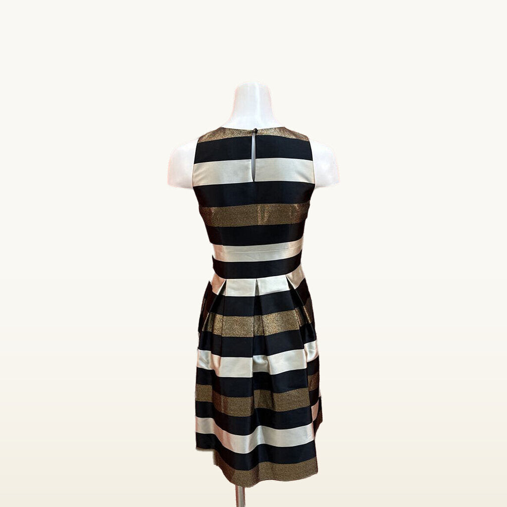 Saks Fifth Avenue Black, Gold and White Striped Dress - 2