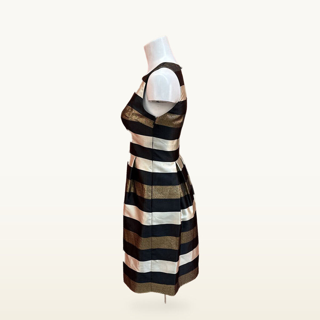 Saks Fifth Avenue Black, Gold and White Striped Dress - 2