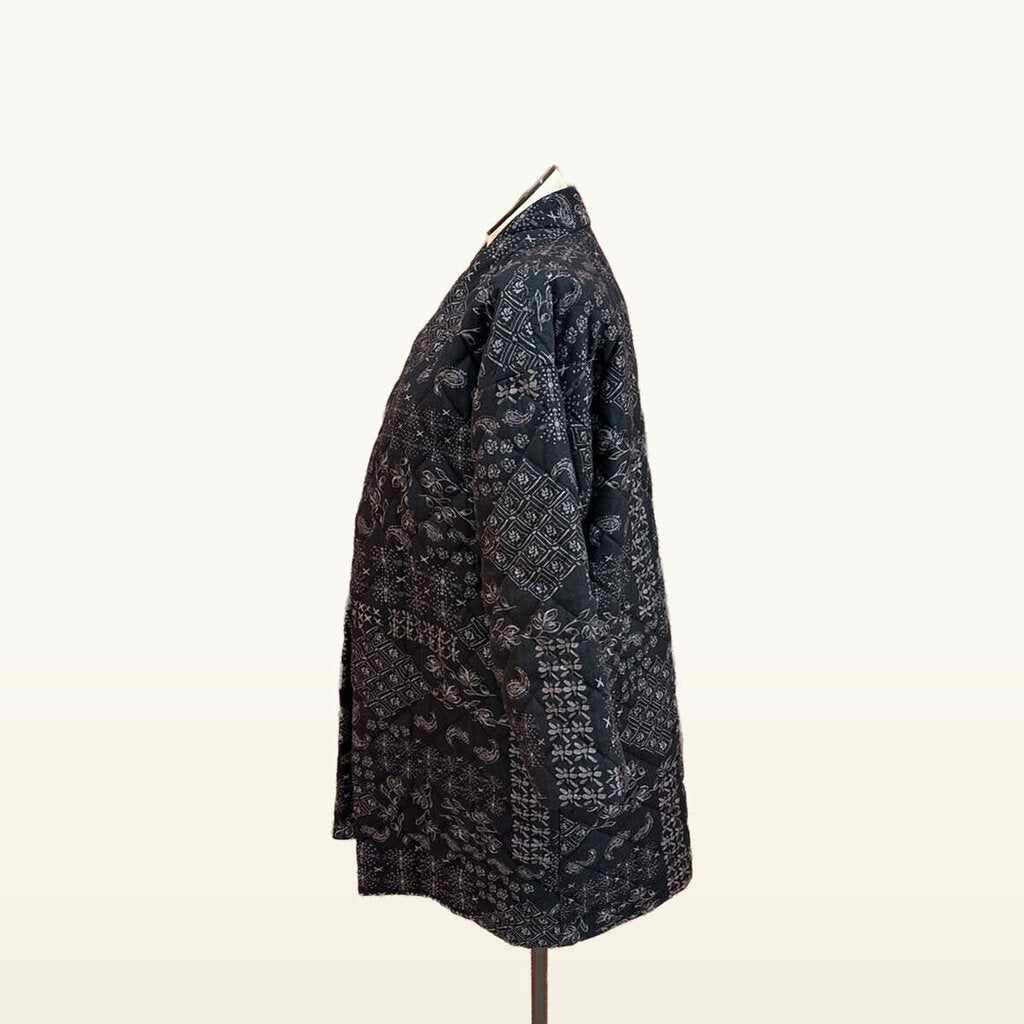 Johnny Was Black and Gray Patterned Open-Front Coat - Large