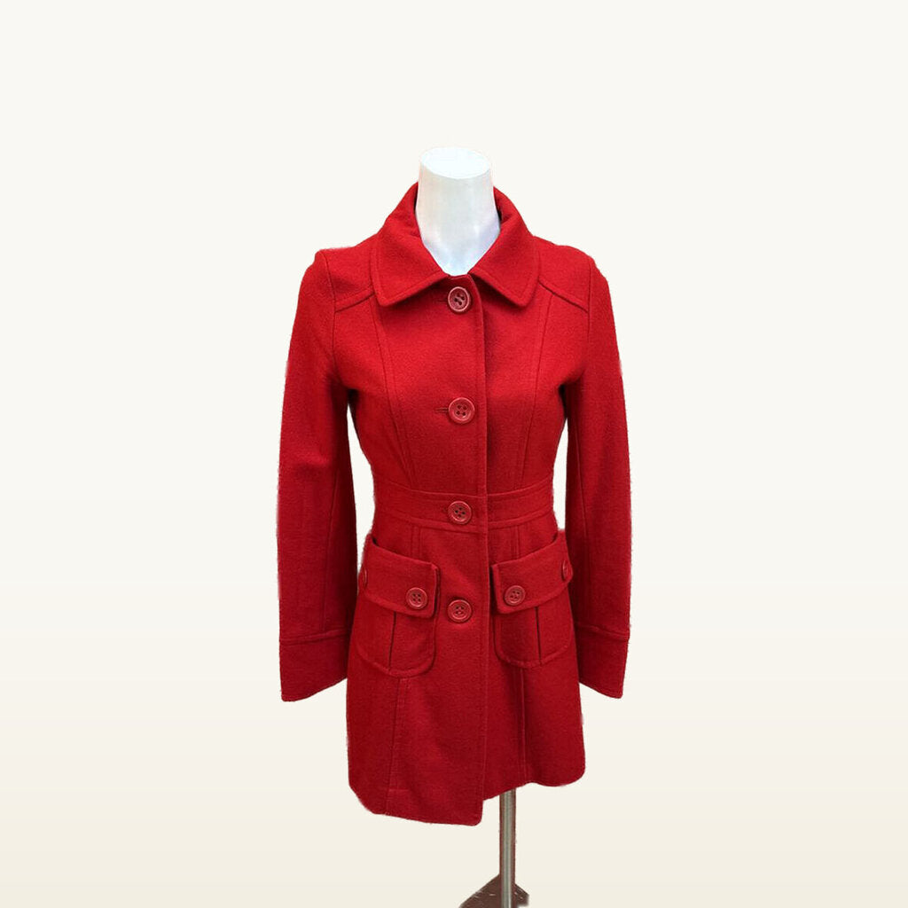 Tulle Red Button-Front Coat - Medium