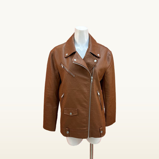 7 For All Mankind Brown Faux Leather Moto Jacket - Medium