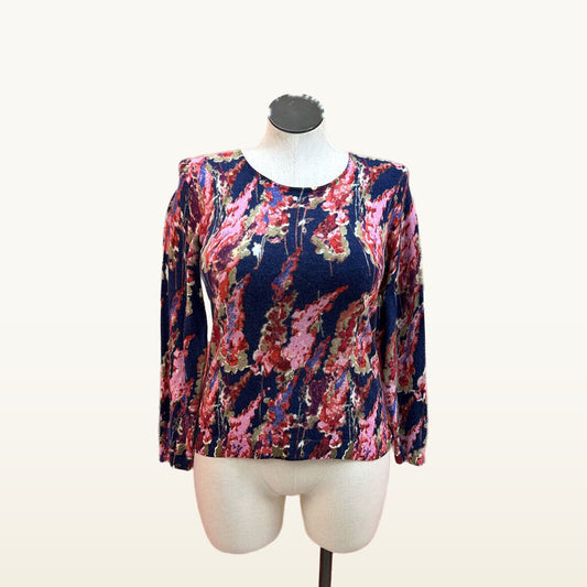 Talbots Navy Multicolor Floral Sweater - Large
