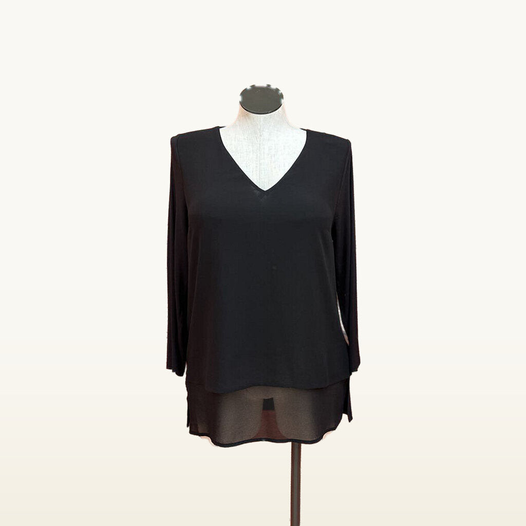 Michael Kors Black V-Neck Layered-Hem Top - Large