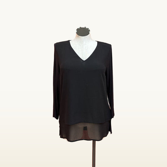 Michael Kors Black V-Neck Layered-Hem Top - Large