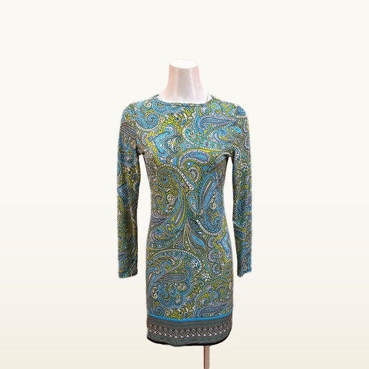 Michael Kors Blue and Green Paisley Long-Sleeve Tunic - XS