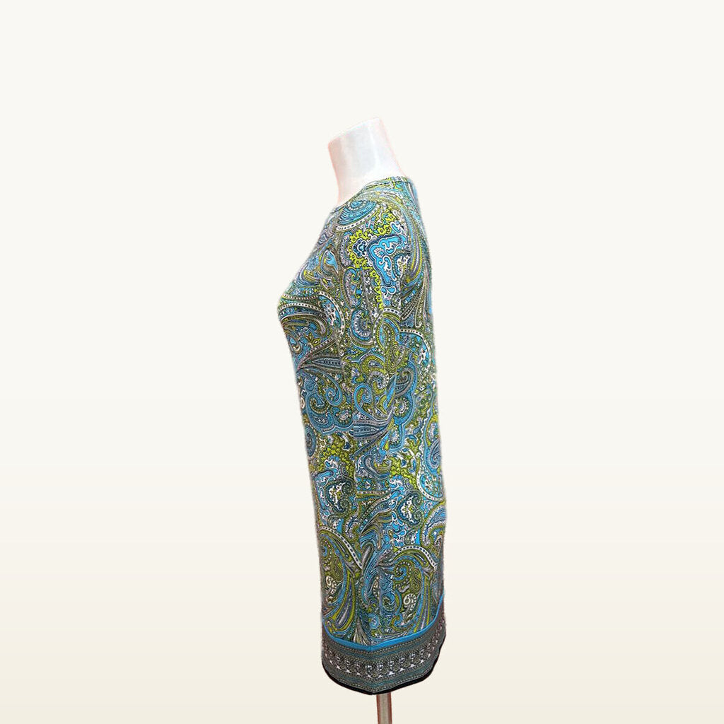 Michael Kors Blue and Green Paisley Long-Sleeve Tunic - XS