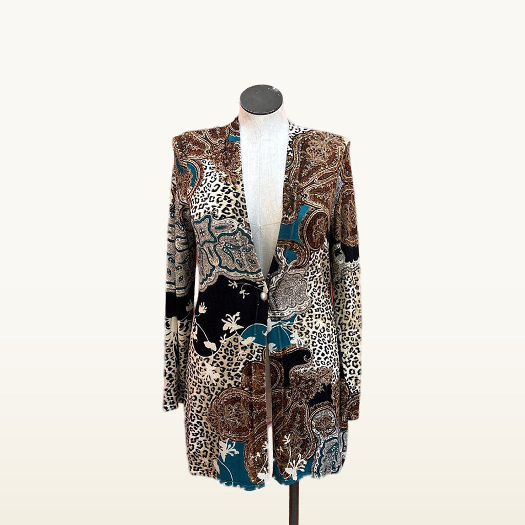 Chico's Multicolor Animal and Paisley Long Cardigan - Size 2 / Large