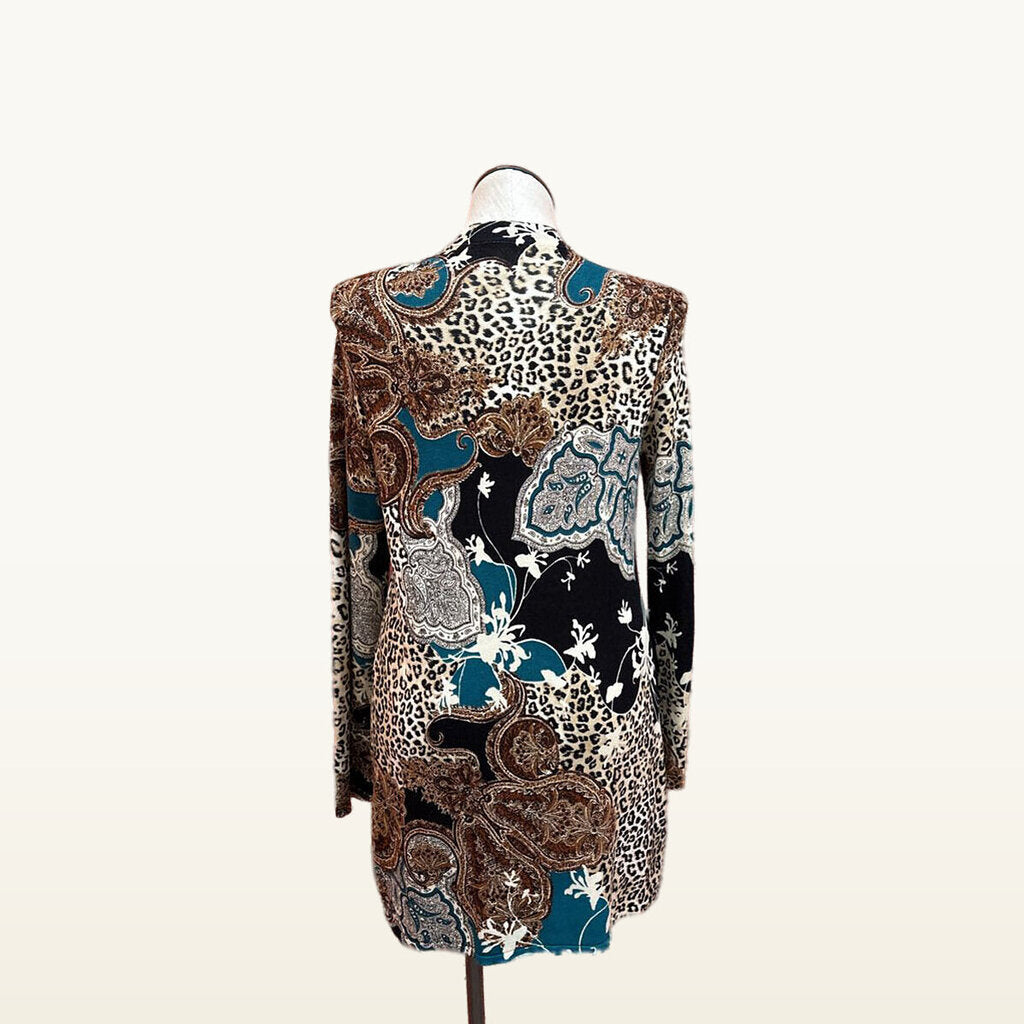 Chico's Multicolor Animal and Paisley Long Cardigan - Size 2 / Large