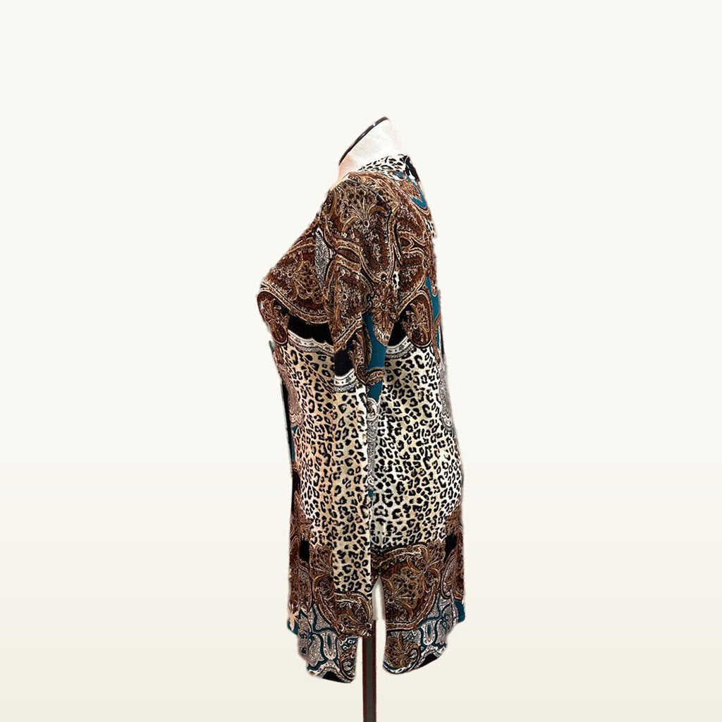 Chico's Multicolor Animal and Paisley Long Cardigan - Size 2 / Large