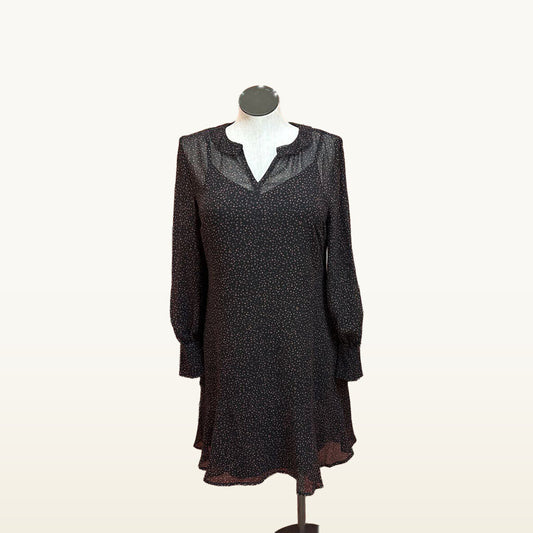 Cabi Black Sheer Pink-Dot Blouse - Large