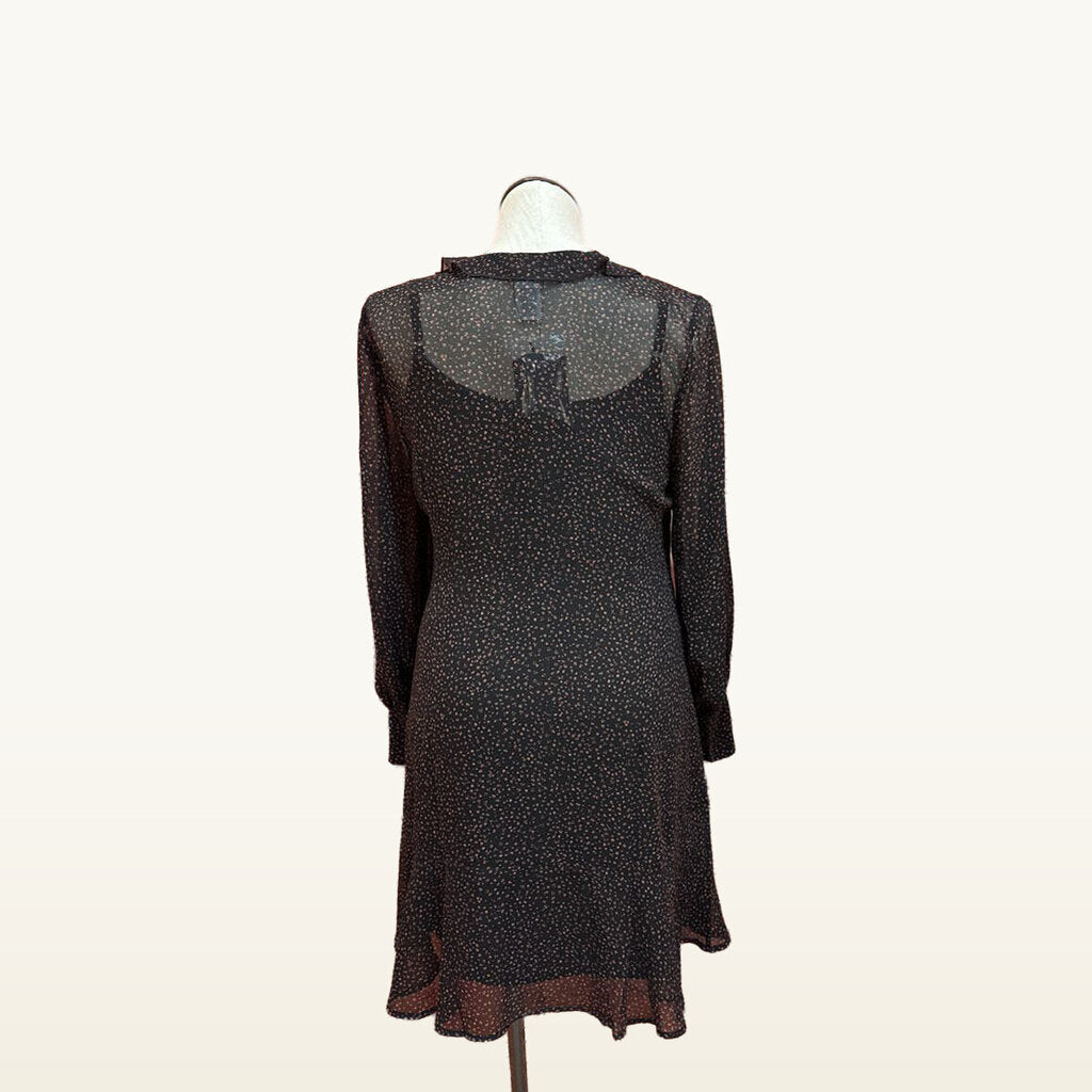 Cabi Black Sheer Pink-Dot Blouse - Large