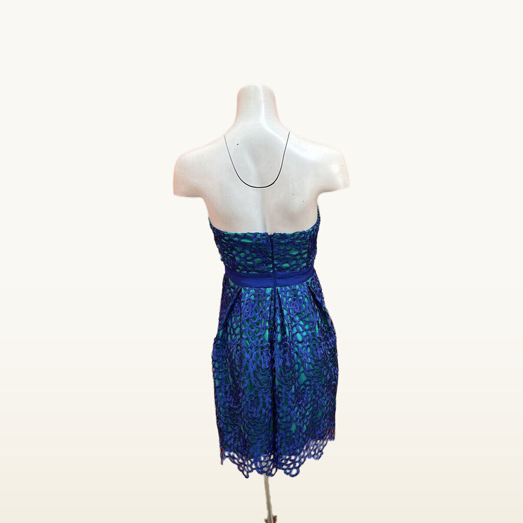Minuet Blue & Green Floral Openwork Strapless Dress - Medium