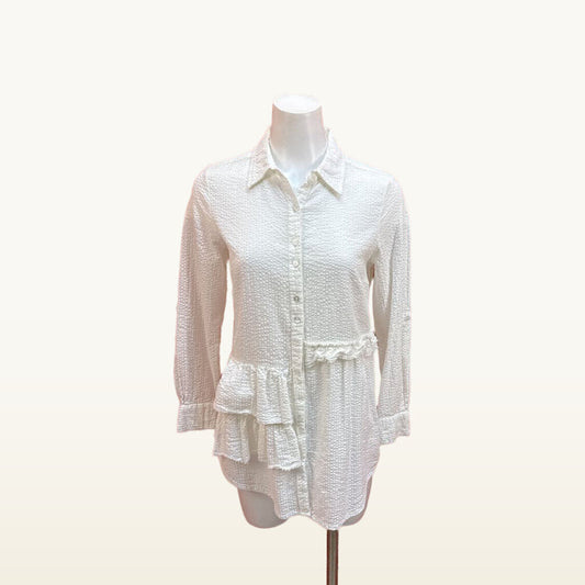 Soft Surroundings White Textured Button-Up Shirt