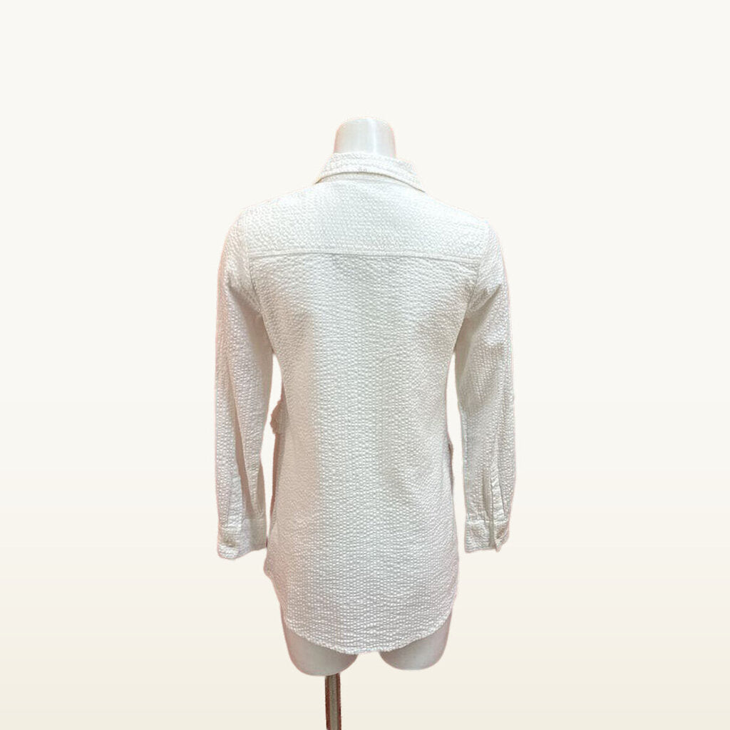 Soft Surroundings White Textured Ruffle Button-Up Shirt - XS