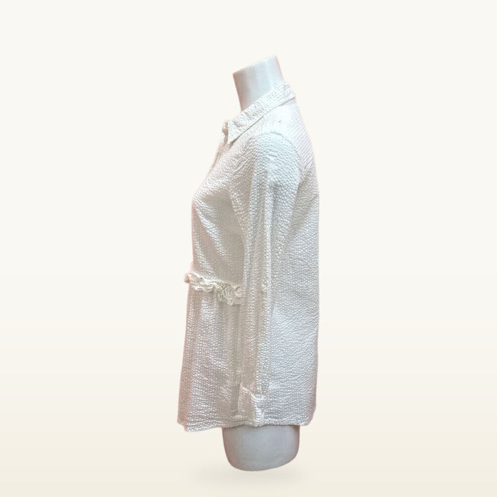 Soft Surroundings White Textured Ruffle Button-Up Shirt - XS