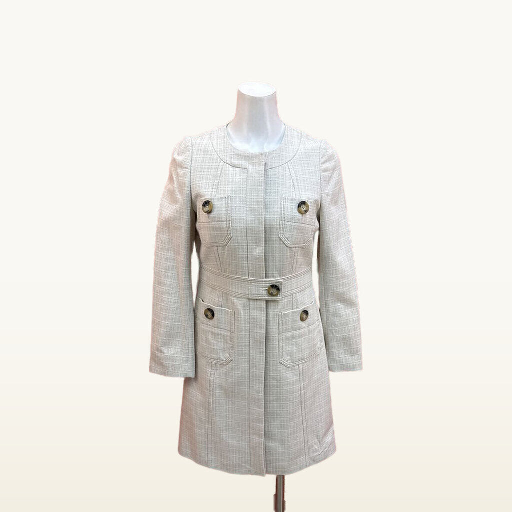 Boden Oatmeal Windowpane Collarless Coat - Size 6