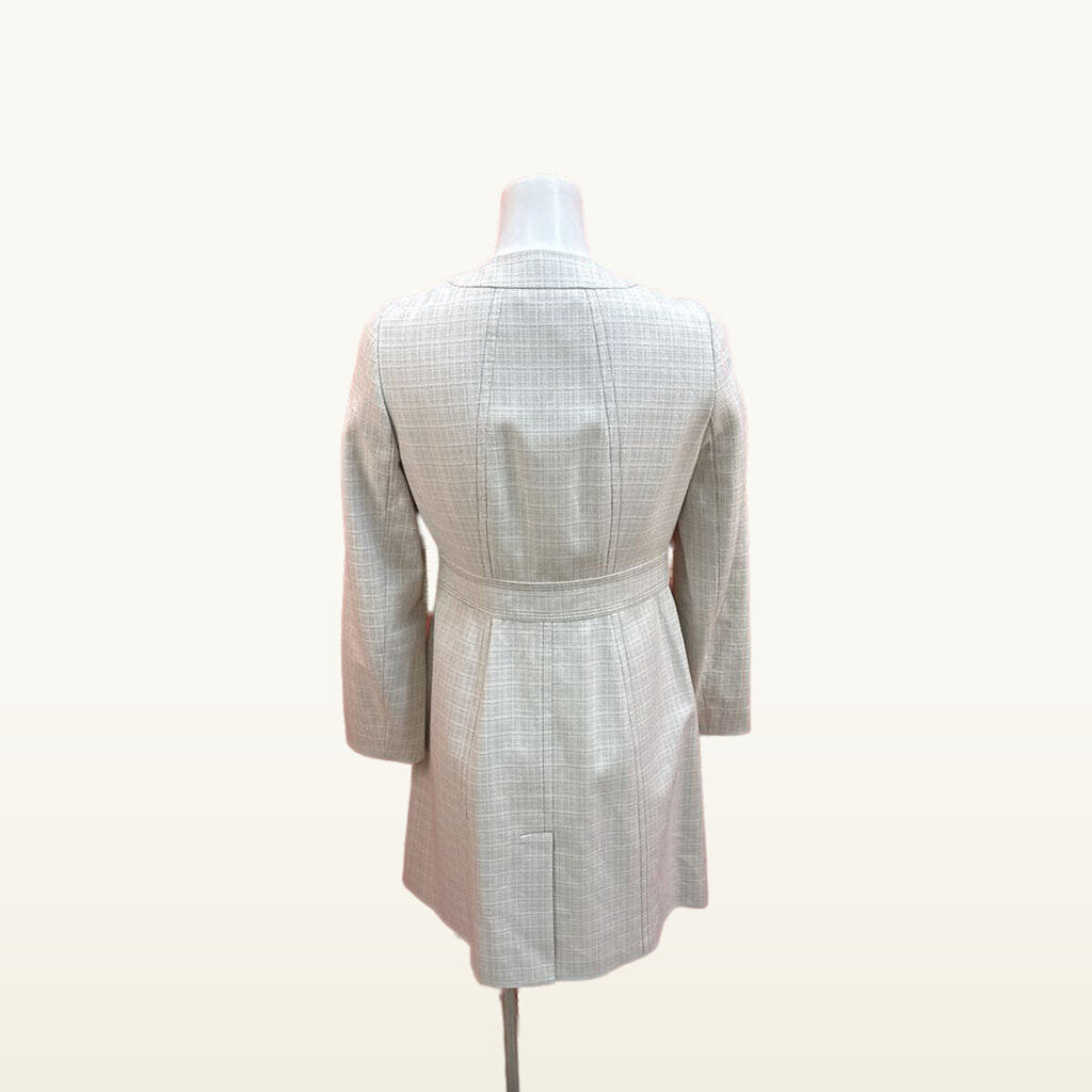 Boden Oatmeal Windowpane Collarless Coat - Size 6