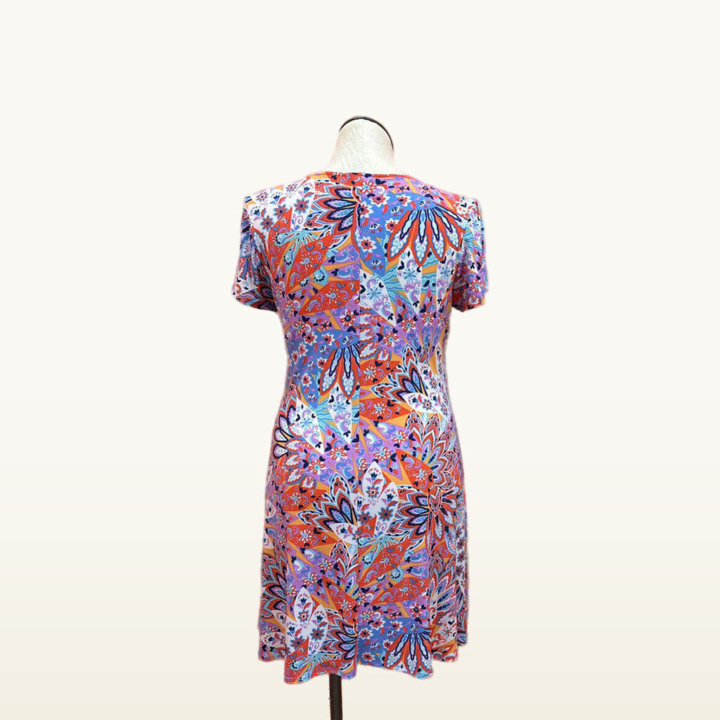 MSK Multicolor Floral Ring-Neck Dress - Large