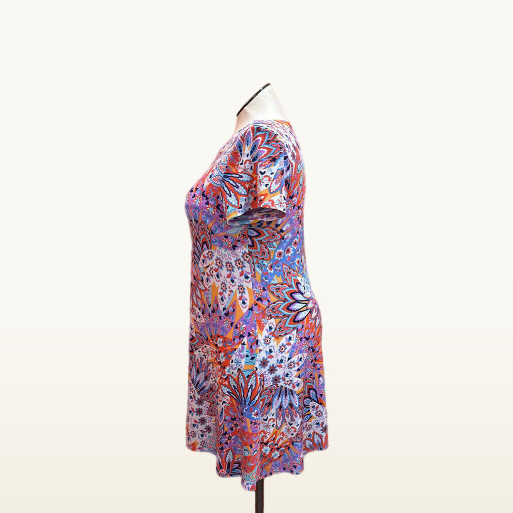 MSK Multicolor Floral Ring-Neck Dress - Large