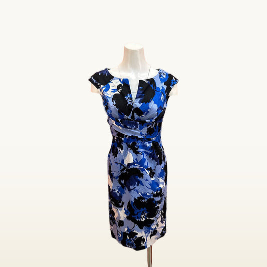 Donna Ricco Blue, Black and White Floral Sheath Dress - 4