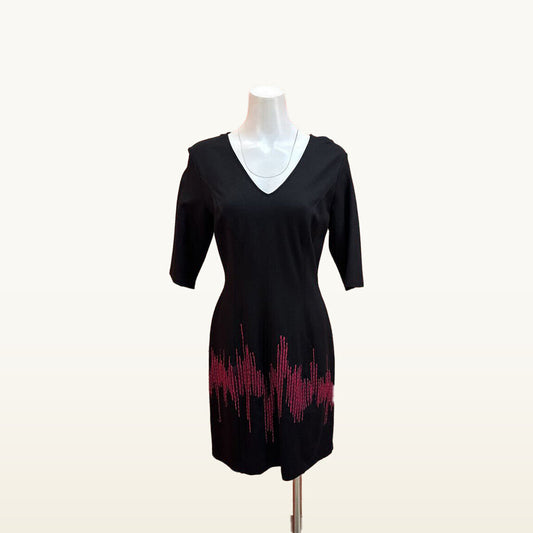 Josie Natori Black Dress with Pink Line Embellishments - Size 8