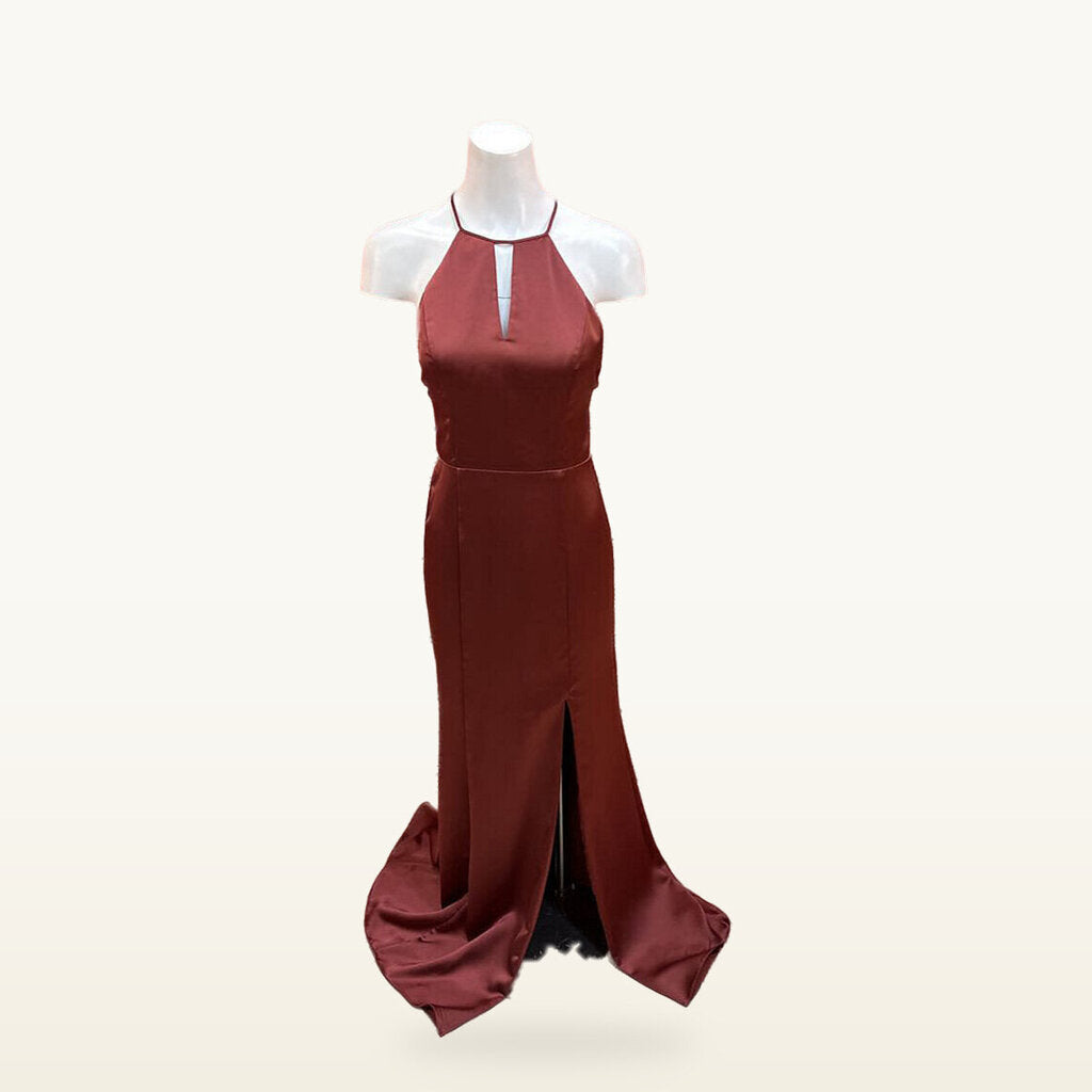 Amsale Burgundy Halter Keyhole Evening Gown - 4