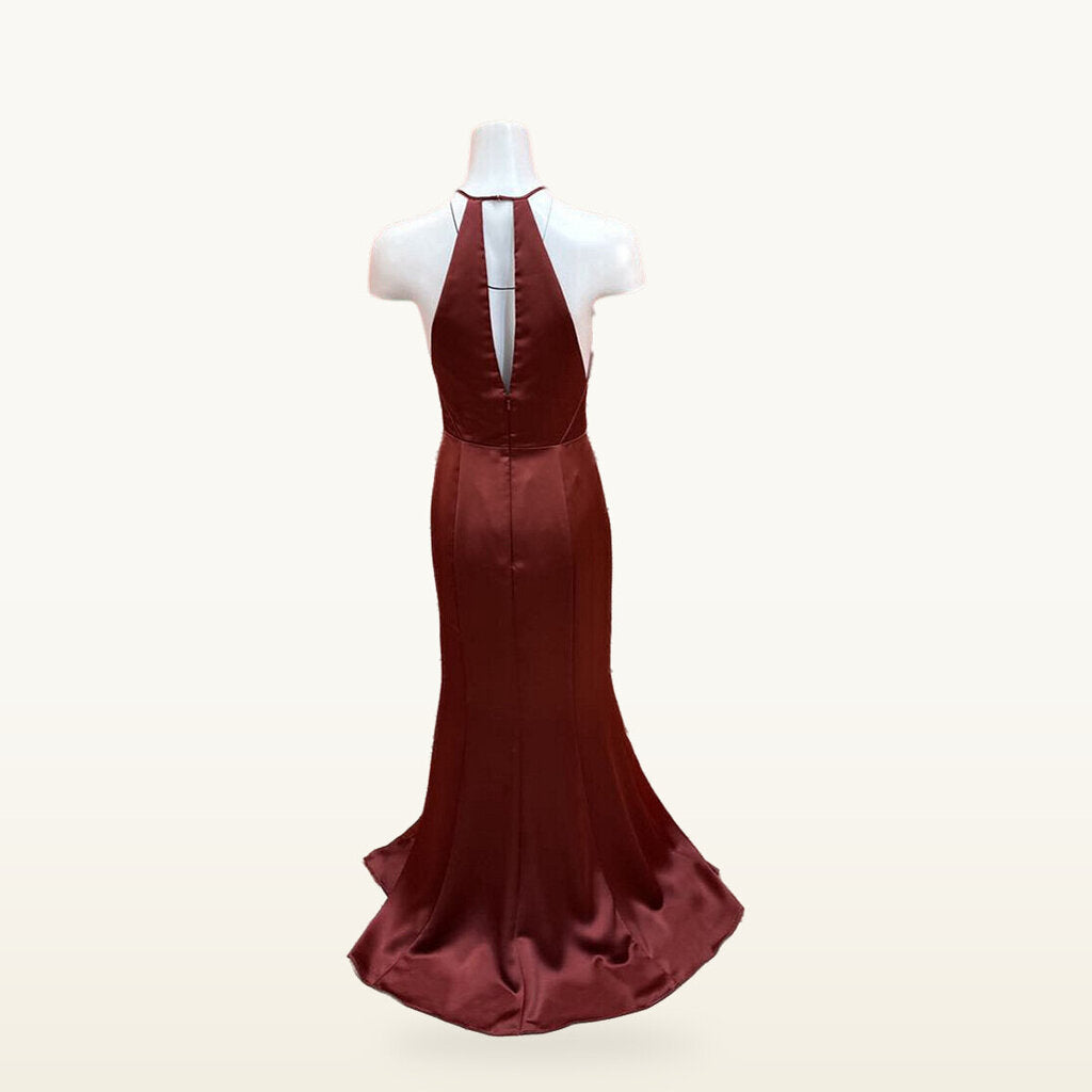 Amsale Burgundy Halter Keyhole Evening Gown - 4