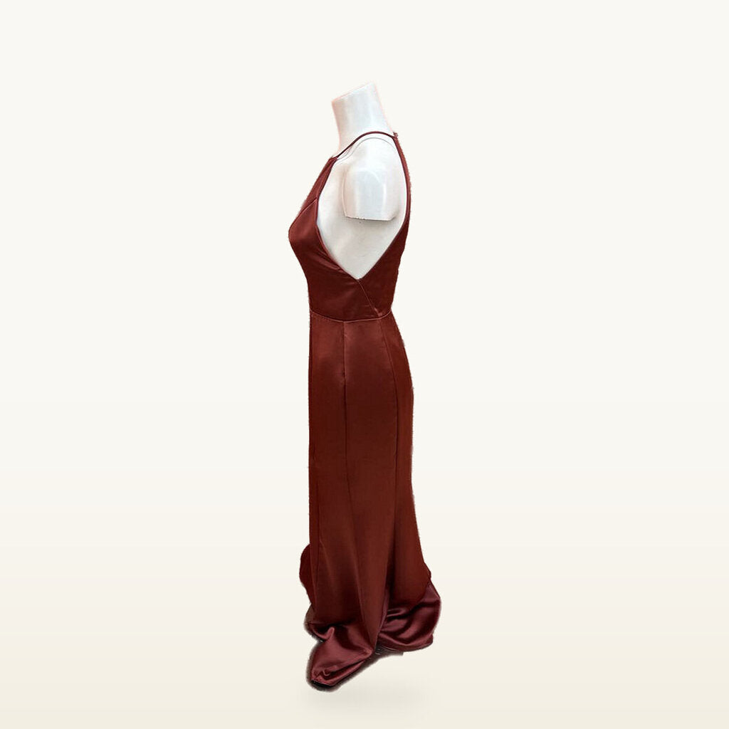Amsale Burgundy Halter Keyhole Evening Gown - 4