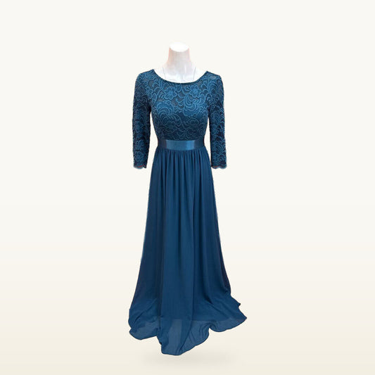 Ever Pretty Teal Lace-Bodice Evening Gown - Small